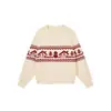 Suéter de Natal de tricô Fair Isle para homens, estilo solto e relaxado, gola redonda, pulôver, vermelho e off-white, adequado para outono e inverno