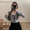 Otoño e Invierno Nuevo Dulce Elegante Cuello en V Lazo de Encaje Reductor de Edad Cubre Carne Jersey de Punto de Manga Larga Ropa de Punto para Mujer