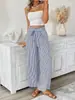 Moda Feminina Europeia e Americana Cross-Border Nova Primavera/Verão 2026 Site Independente Amazon Calça Casual Elegante de Listras Corte Reto para Mulheres