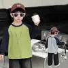 Camiseta de Punto Nueva Primavera 2026 para Niños con Bloques de Color y Cordón, Top Patchwork Versátil para Niños, Camiseta Casual de Moda