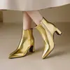 Botas de otoño e invierno talla grande de caña baja con punta fina, suela de goma, antideslizantes, cremallera lateral, tacón alto, tacón de bloque versátil, botas de moda de comercio exterior para mujer