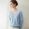 Suéter 100% cachemir puro para mujer, jersey sin costuras de cuello en V, capa base de punto, simple y versátil para usar en capas
