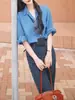 Camisa Polo Azul de Manga Larga para Mujer 2025 Primavera y Otoño Nuevo Estilo Gama Alta Holgada Efecto Adelgazante Camisa con Protección Solar
