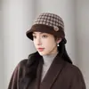 Sombrero de Pescador de Punto Cálido de Moda para Invierno para Mujeres Mayores, Sombrero de Pescador a Cuadros Casual para Exteriores a Prueba de Viento