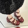 Zapatos de tacón alto Mary Jane con tira cruzada para mujer 2025 Otoño Nuevo Estilo con Falda Retro Punta Redonda Tacón Grueso Zapatos Bajos