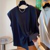 Design Sense Flying Shoulder Camiseta sem mangas feminina verão nova solta casual estilo ocidental all-match irregular torção top moderno