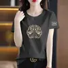 Camiseta de manga corta de marca para mujer, con excedente de comercio exterior transfronterizo, corte holgado, tallas grandes para mujer, camiseta básica de media manga