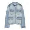 Atacado transfronteiriço 2026 moda casual europeia e americana jaqueta jeans com bolso, aba com botão, gola alta para mulheres E490747