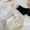 Meias Longas de Cor Sólida com Borda Enrolada para Mulheres, Estilo Coreano Meia-Calça Outono e Inverno Preto e Branco Japonês Versátil Estudante Ins Estilo Harajuku Fofo