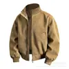 Chaqueta de Ante para Hombre Otoño/Invierno con Cuello Alto, Cremallera, Puños Elásticos, Abrigo Casual con Cremallera y Bolsillos Oblicuos, Top Vintage