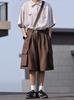2024 Verão Estilo Japonês Retrô Multi-Bolso Shorts de Trabalho Calças Masculinas Casuais para Estudantes com Cinto de Um Ombro