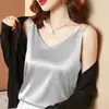 Camisola de Seda de Amora com Decote em V, Resistente, de Fundo Alto, Imitação de Seda, Conjunto Feminino e Versátil com Base de Cetim