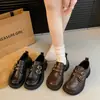 Zapatos de cuero para mujer estilo británico de suela gruesa, nuevos mocasines negros de verano, mocasines JK, mocasines tipo gorro populares