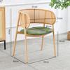 Silla de Comedor Estilo Wabi-Sabi de Mimbre Sintético y Cuero, Desmontaje KD, Marco de Metal, Esponja de Alta Elasticidad, Reposabrazos para Hotel y Restaurante
