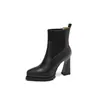 Botines de punto de cuero patchwork para mujer con tacones gruesos, nuevos botines calcetín de tobillo de punta con tacón alto para otoño e invierno