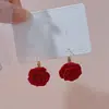 Pendientes de Flor Vintage de Terciopelo Rojo Pendientes de Botón Colgante de Perla Lujo Ligero Lazo Boda Vestido de Novia Vestido de Brindis