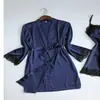 Venda Direta da Fábrica Roupão de Banho Seda Falsa Roupão Kimono de Dormir Camisola Fabricante Camisola Solta com Borda de Renda Casa Sex
