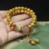Pulseira rosário de sândalo dourado Guofeng 8mm com círculo duplo, pulseira de garra de gato, contas de Buda para montar, joias de madeira para brincar, atacado