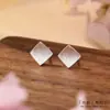 Brincos Simples Escovados de Prata Pura S999 para Mulheres, Tarraxas de Orelha da Moda e Versáteis, Design de Nicho, Brincos Quadrados de Alta Qualidade
