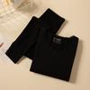 Ropa de Otoño y Pantalones Largos para Mujer Algodón Calefactor Salto de Color Cuello Redondo Ropa Interior Térmica Delgada Traje Body Sin Costuras para Mujer Camiseta Base Versátil