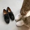 Sapatos Pequenos de Couro de Ovelha para Mulheres, Novo Estilo de Inverno, Couro Genuíno por Dentro e por Fora, Bico Redondo, Cadarço, Salto Médio, Boca Profunda, Sapatilhas para Mulheres, Sapatos de Cano Baixo