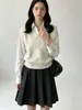 Camisa de lantejoulas retrô com top de tricô, nova coleção outono/inverno 2026, color blocking, suéter pulôver falso de duas peças para mulheres