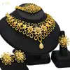 Joyería de Dubái chapada en oro de 24k traje de joyería nupcial collar pendientes Oriente Medio Dubái oro joyería de boda juego de cuatro piezas