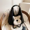 Bolsa Tote Vintage de Grande Capacidade Portátil para Outono e Inverno Nova Bolsa Transversal de Ombro Bordada com Cachorro Mochila Casual Versátil
