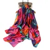 Nuevo Chal de Color Contrastante con Estampado Abstracto para Primavera y Verano Bufanda de Seda Bufanda de Seda Artificial Pañuelo para la Cabeza Versátil Bufanda Larga Brocado Fino Satén
