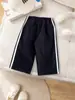 2026 Novo Modelo Calça Esportiva Casual de Verão para Meninas, Solta, Moderna, Listrada, de Perna Reta, Cintura Elástica, Longa, de Fábrica de Comércio Exterior