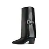 Botas de moda altas hasta la rodilla para mujer tacones altos estilo británico hebilla punta fina tacón grueso botas largas comercio exterior talla grande botas para pierna de pantalón