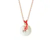 Collar Guochao Jade Top Pez Koi para Mujer Cadena para Clavícula con Pegamento Dorado Pez Dorado Regalo para Novia Colgante de Jade de Simulación