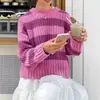 Suéter de Punto Pulóver Redondo Personalizado para Otoño e Invierno, Nuevo, Transfronterizo, con Rayas en Contraste, Tejido de Punto Casual Holgado, Top Versátil para Mujer