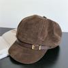 Nuevo Sombrero de Pintor con Hebilla de Cuero de Moda Boina de Estilo Británico Retro para Mujer Otoño e Invierno Gamuza Cálido Lengua de Pato Sombrero Octagonal