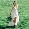 Vestido de novia ligero estilo francés petite, vestido de satén con temática de bosque para salidas, vestido de novia sencillo para registro y fotografía de viaje