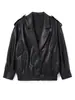 Chaqueta de Cuero Genuino 4177 Otoño Nuevo Cuero Curtido Vegetal Moderna Nostálgica Retro Silueta Holgada Chaqueta con Solapa para Mujer