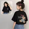 Camiseta de Manga Curta para Meninas Algodão Puro Verão Nova Chegada Crianças Crianças Mais Velhas Manga Meia Manga Solta Moda Verão Estilo Manga Meia Manga Top Estiloso