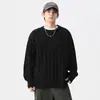 Otoño e Invierno 2025 Suéter de Punto con Patrón de Cáñamo de Cuello Redondo Estilo Japonés Retro Versátil Holgado Pulóver Casual para Hombre