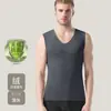 Camiseta Térmica de Fleece Sem Costura Masculina para Outono Inverno, Quente, Sem Mangas, Camada Base