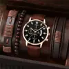 Set de 5 piezas/set de relojes nuevos para hombre: reloj de cuarzo falso de tres ojos genial + pulsera tejida de cuentas versátil