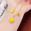 Tienda de Oro Mismo Estilo Carácter de Fortuna Brújula de Ocho Tesoros Collar Colgante Redondo Hielo Triturado Trébol de Cuatro Hojas Cadena para Clavícula Latón Chapado en Oro Alta Retención del Color