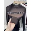 Camiseta Básica de Mousse Cachemir con Cuello Alto Pequeño para Mujer, Capa Interior Cálida para Otoño e Invierno, Corte Ajustado, Color Sólido, Cepillado, Versátil Top de Manga Larga