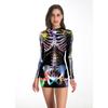 Deseo Disfraces de Halloween Más Vendidos Europeos y Americanos Amazon Vestido Ajustado de Manga Larga con Impresión Digital 3D de Araña para Mujer