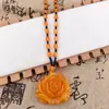 Cadena de Suéter de Alto Nivel Color Sangre con Colgante de Gota de Agua, Collar Largo, Collar de Miel de Cera Imitación, Colgante de Buda Guanyin de Calcedonia Amarilla