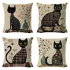 Fronteira Temu Novo Elegante Gato Preto Linho Almofada Jit Floresta Curativa Estilo Casa Almofada Conjunto de Quatro Peças