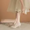 Zapatos de Tacón Alto con Pedrería Perla Francesa 2024 Nuevos Zapatos Principales para Boda Novia Tacón de Aguja Apuntado Elegante Zapatos de Salón que No Cansan
