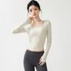 Top de Yoga Cuadrado de Manga Larga para Mujer con Sujetador Incorporado Agujeros para los Pulgares Adelgazante Top de Fitness para Correr Pilates Otoño