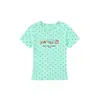 Camiseta de Manga Corta para Mujer, Color Azul Marino, Cuello Redondo, Hombro Normal, Diseño de Lunares, Nuevo Estilo de Verano, Estampado de Gato de Dibujos Animados, Corte Ajustado