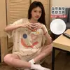 Pijama Nuevo de Manga Corta de Verano con Almohadilla en el Pecho Explosivo para Mujer Pantalones Cortos de Manga Corta Ropa de Casa de Dos Piezas Usable como Exterior
