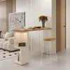 Mesa de Bar Sólida de Madera Color Crema, Gabinete Divisor de Esquina para Sala de Estar, Barra de Bar Pequeña, Balcón, Mesa Creativa de Patas Altas Contra la Pared para Casa de Huéspedes